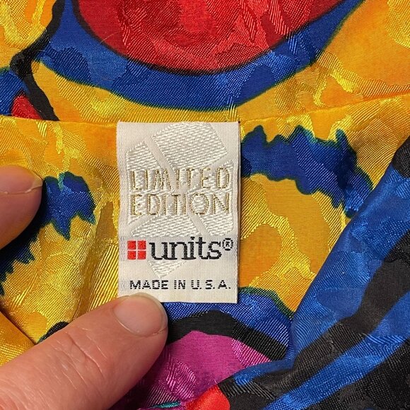 Vintage Womens DISCO PSYCHEDELIC Top Size 2X Pink Blue Satin Button Tunic Blouse - Picture 11 of 13